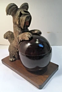 ANTIQUE VINTAGE BLACK FOREST ITALY ANRI TERRIER DOG HUMIDOR BOX WOOD CARVED - Picture 1 of 10