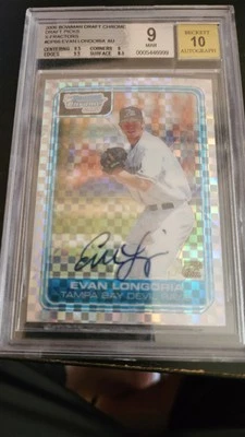 EVAN LONGORIA 2006 BOWMAN CHROME RC  XFRACTOR Rays AUTO #157/225 Mint 9! BGS - Image 1 of 2