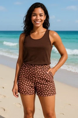 Pantalones Cortos para Mujer Ann Taylor LOFT Talla 14 Marrón Rosa Abstracto Estampado Floral Bolsillos Foto 1 de 4