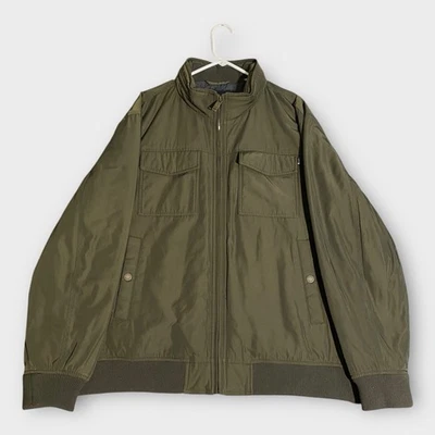 Dockers Softshell Jacket Men XXL Green Military Bomber Lined Zip Hood Coat Work - Image 1 of 4