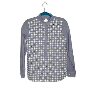 Ann Taylor LOFT The Softened Shirt Blue Chambray Eyelet Popover Shirt Size Small - Picture 1 of 13