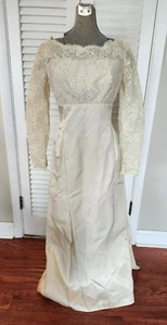 Stunning 1950s Ivory Satin & Lace Wedding Dress Detachable Train Custom Original - Picture 1 of 10