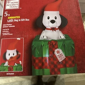 Gemmy 5’ Animated LED Dog Gift Box Do Not Open Til Christmas Inflatable Motion - Picture 1 of 3