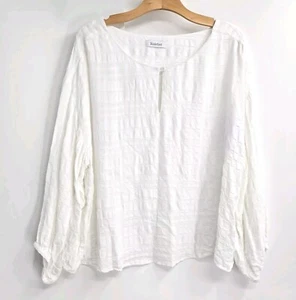 Blusa Rodebjer Agnes Cuadros Blanca Textura Manga Globo Cuello Ancho Top Talla XL - Imagen 1 de 15