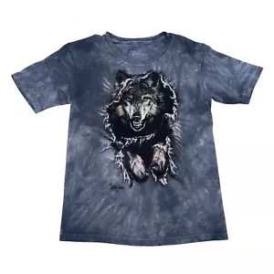 Youth Kids Boys Large* Gray White Tie Dye Wolf Animal Wolves The Mountain Shirt - Picture 1 of 10