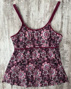 Women's Maroon/Pink Paisley Pattern Size L Tankini Swim Top Adj Straps - Picture 1 of 4