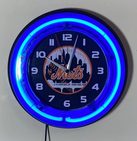 New York Mets skyline logo neon wall hanging clock Cover