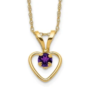 MADI K 3mm Amethyst Heart Birthstone Necklace 15 Inch - 14k Gold GK401-15 - Picture 1 of 5