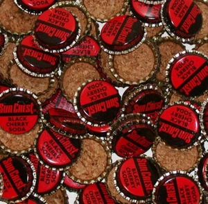 Soda pop bottle caps Lot of 12 SUN CREST BLACK CHERRY cork lined new old stock - Picture 1 of 2