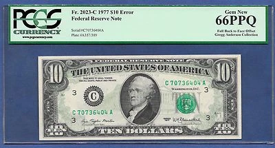 1977 $10  ERROR  ♚♚FULL BACK TO FACE OFFSET♚♚  PCGS GEM NEW 66 PPQ - Image 1 of 2