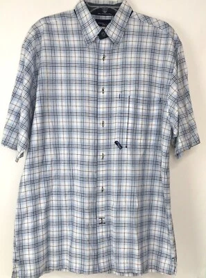 dnm Attitude Men's Size L Large Shirt Blue Plaid Button Short Sleeves EUC - Image 1 of 4