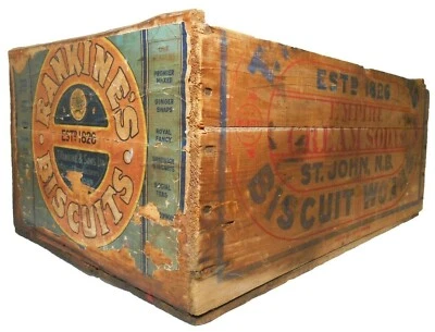 SCARCE RANKINE'S BISCUITS ST JOHN NB RED/BLUE INK STMPD WOOD BISCUIT BOX W/LABEL - Image 1 of 4