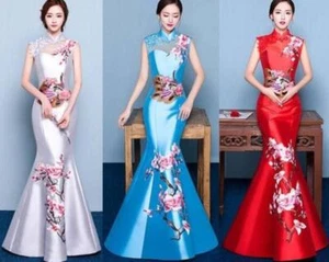 Damen Bodycon Langes Kleid Cheongsam Hochzeit QiPao Fischschwanz Abendkleid Mode - Bild 1 von 15