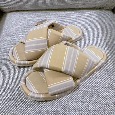 Zara Shoes Women Size 6.5 Beige Slides Slip On Flats Criss Cross Comfort NWT - Image 1 of 4