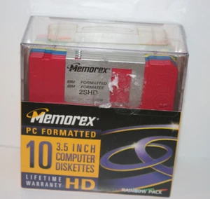 NEW VTG Memorex PC Formatted 3.5 Inch Coputer Diskettes HD Pack of 10 Rainbow - Picture 1 of 2