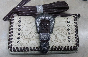 Cream Brown CROSSBODY TRIFOLD WALLET Laces Billfold Clutch Wristlet Messenger - Picture 1 of 4