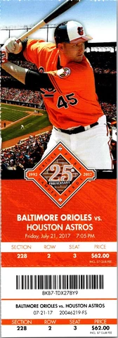 TICKET Baltimore Orioles vs Houston Astros (July 21 2017) Mark Trumbo Cover