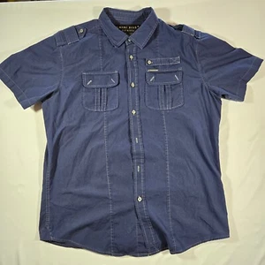 Marc Ecko Cut Sew Deadly Threads Shirt Large L Blue Button Up Short Sleeve - Picture 1 of 7