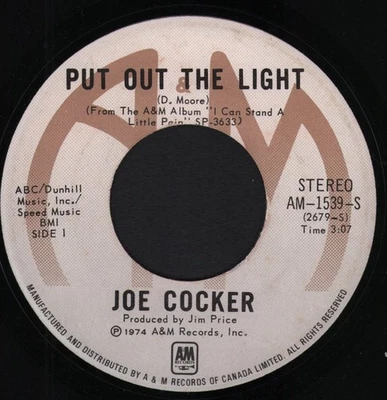Joe Cocker Put Out the Light / If I Love You 7" vinyl Canada A&m 1974 AM1539S - Image 1 of 2
