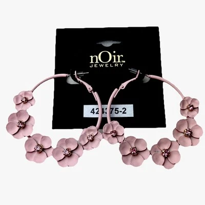 Pendientes aro redondos florales nOir Joyería rosa flor de cerezo con pedrería NUEVO Foto 1 de 4