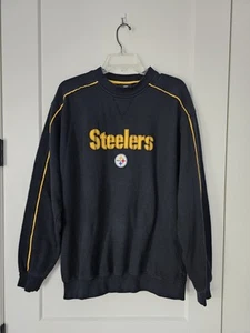 Vintage Pittsburgh Steelers Sweatshirt Men Large Black Crewneck Embroidered - Picture 1 of 13