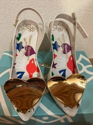 Vivienne Westwood Melissa Heart Heel Shoes White × Gold Rubber Used - Image 1 of 4