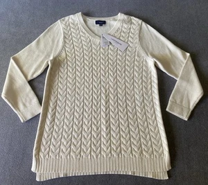Lands' End Drifter Sweater Women’s 1X White Cable Knit Crew Pullover NWT - Picture 1 of 22
