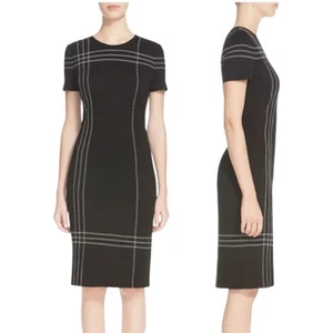 St John Collection Milano Strick Etuikleid 4 schwarz weiß kariert Wolle bestickt - Bild 1 von 20