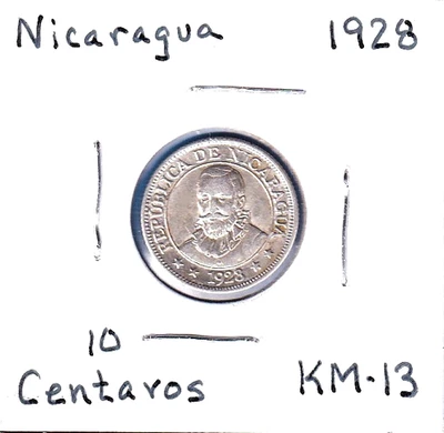 1928 Nicaragua 10 Centavos (KM-13) .0643  ASW Silver!!!   [Philadelphia Mint] - Image 1 of 2