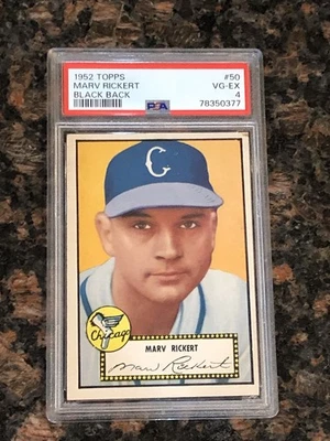 1952 Topps Marv Rickert #50 Baseball Card Black Back PSA 4 - Image 1 of 2
