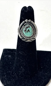Vintage Native American Navajo Petite Sterling Silver 925 Turquoise Ring Sz-3.75 - Picture 1 of 10