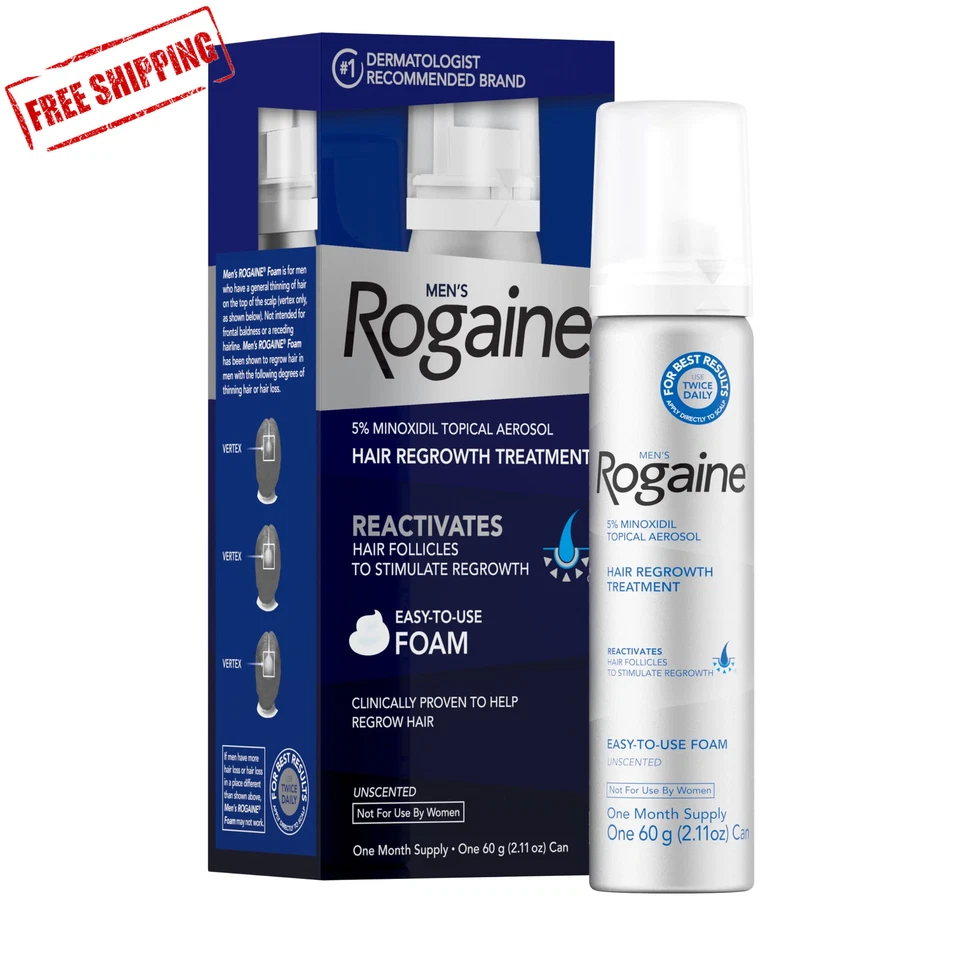 Tratamiento capilar fino con espuma de minoxidil Rogaine 5 % para hombre, suministro para 1 mes Foto 1 de 4