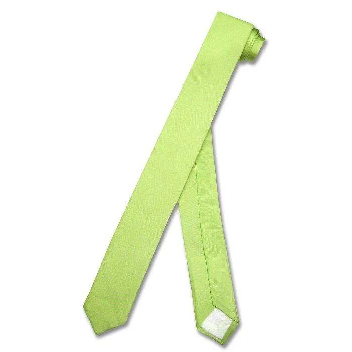 Corbata de cuello estrecho 100 % SEDA EXTRA delgada color VERDE LIMA para hombre 1,5" Foto 1 de 1