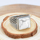 White Howlite Square Cut 925 Sterling Silver Handmade Men's Ring Jewelry