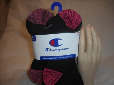 Champion Mujer 6 Pares Cuarto Acolchado Negro Multi Calcetines Zapato Talla 4-10 Foto 1 de 4