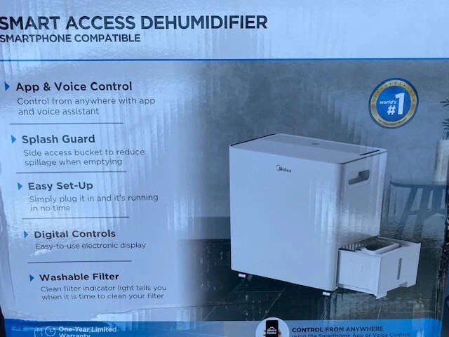 Midea MAD22S1AWWT 22-Pint Smart Access Dehumidifier with Voice Control