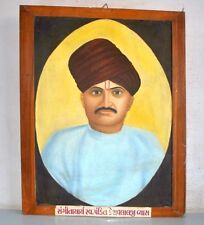 Antique Old Fine Oil Painting on Canvas of Indian Musician Man Portrait