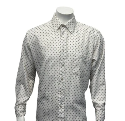 Camisa de vestir retro vintage años 80 Montgomery Ward blanca marrón poliéster para hombre XL Foto 1 de 4