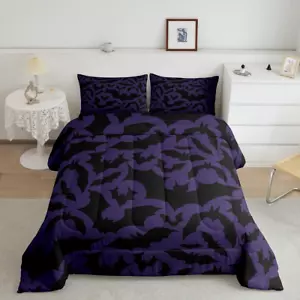 Halloween Themed Bedding Comforters Queen Size,Black Bats Animal Print Comforter - Picture 1 of 6