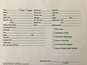 Vehicle Deal Jackets/Envelopes for Auto Sales AP-DSA-546 White • Qty 500 (P6) - Picture 1 of 3
