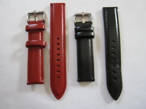 NEW Red & Black 2 Genuine Leather Replacement Watch Bands 18 mm silver buckles - Picture 1 of 7
