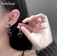 Goth Liquid Heart Cross Star Pendant Earrings Red Zircon Love Dangle Earring