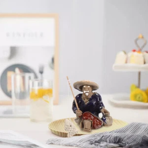 3 Pcs Ceramic Character Ornaments Fishing Figurine Fisherman Sculpture - Picture 1 of 12