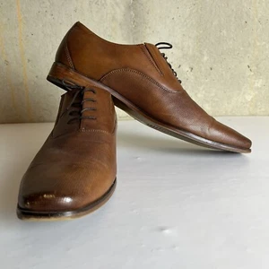 Aldo Mens Size 13 Caramel Brown Leather Lace Up Dress Shoes Wooden Rubber Soles  - Picture 1 of 12