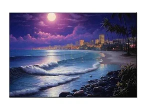 Hawaiian Beach at Night Oil Painting Printed on canvas,Giclée Print,06 - Picture 1 of 8