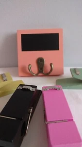 New Wooden Clothes Pins 4 Photo Clip Note Holders & peachy double hook for keys - Picture 1 of 6