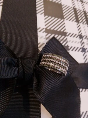 Green Diamonds & White Diamond Rows Ring Rhodium 925 SIZE 7 UNISEX - Image 1 of 4