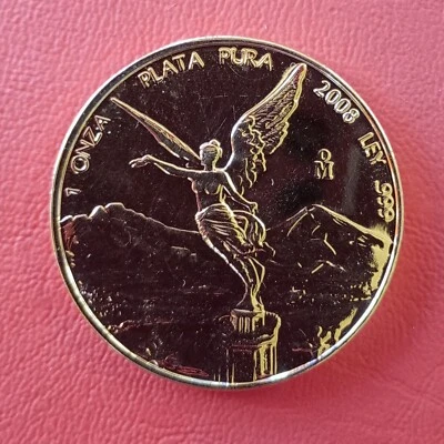 1 Oncia Ag/Libertad Messico 2008 Pp / Oncia D'Argento Placcato Oro - Immagine 1 di 2