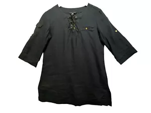 Tommy Hilfiger Womens Lace-Up Tunic Top Size S Navy Blue Linen Coastal - Picture 1 of 11