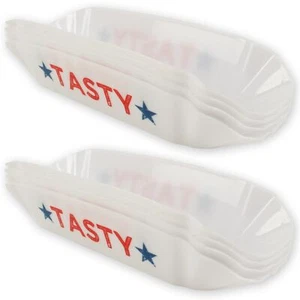 8x HOT DOG HOLDERS 21cm Sausage Bun Tray BBQ Outdoor Garden Birthday Kids Party - Picture 1 of 5